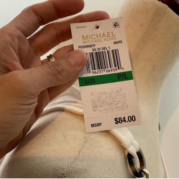 Michael Kors White Tortoise Shell Chain Strap Tank Top‎ Size Large New - Picture 6 of 8